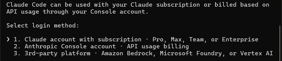 PowerShell (not Git Bash): `claude` typed, then 'Sign in to Claude Code / Opening browser' on screen. Claude route only, when Claude Code is not signed in yet.