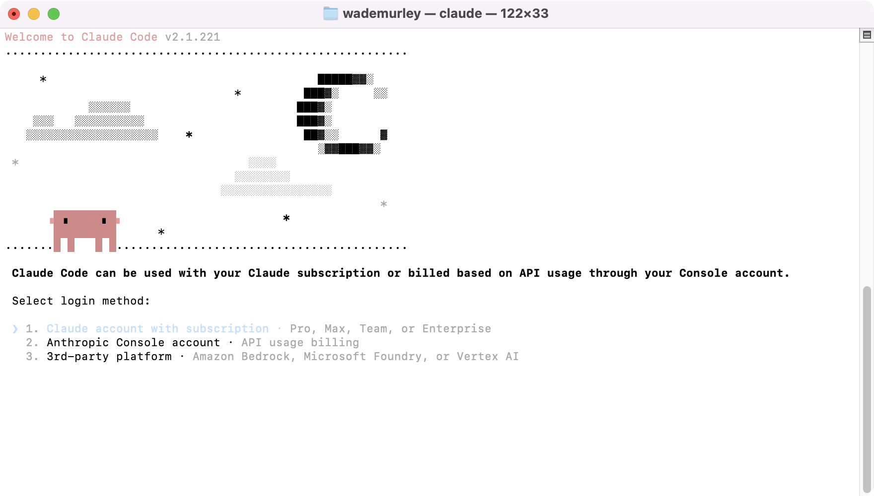 Terminal: `claude` typed, then 'Sign in to Claude Code / Opening browser to authorize' on screen. Claude route, only whe